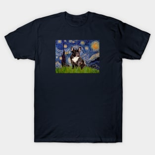 Starry Night Adaptation with a French Bulldog (brindle) T-Shirt